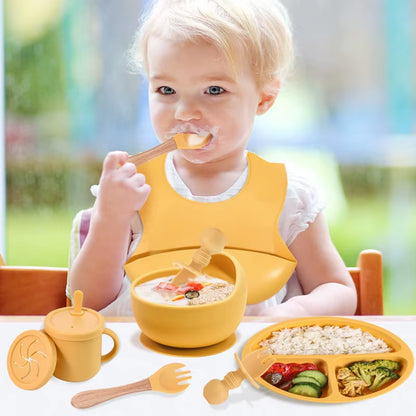 BPA Free Silicone Baby Feeding Set Sucker Bowl Dinning Plate Straw Cup Spoon Forks for Kids Baby Tableware Children Dishes