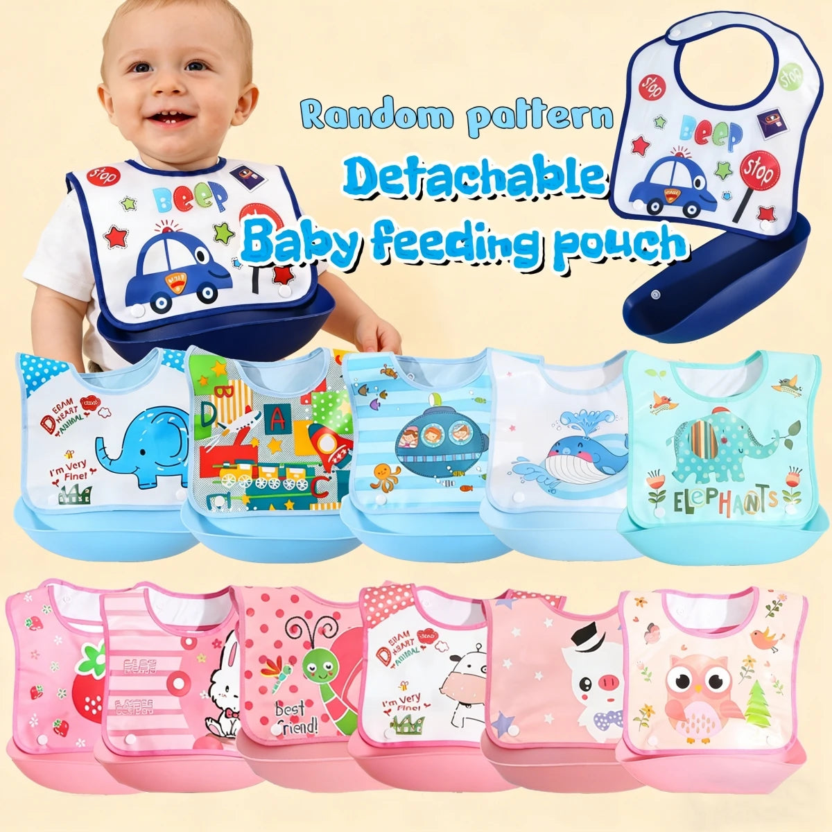 Baby Food Bib Baby Waterproof Bib Three-Dimensional Detachable Food Food Pocket Child Child Saliva Pocket