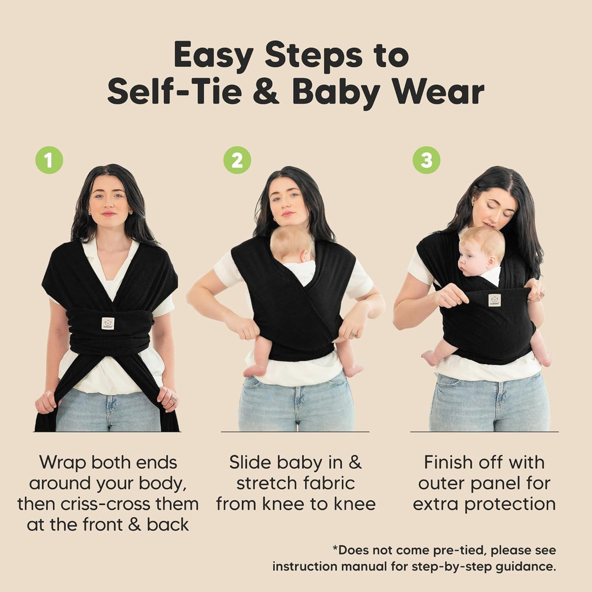 Baby Wrap Carrier, All in 1 Original Baby Carrier (Trendy Black)