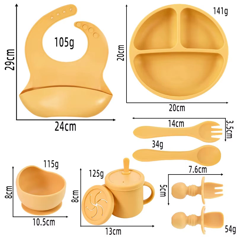 BPA Free Silicone Baby Feeding Set Sucker Bowl Dinning Plate Straw Cup Spoon Forks for Kids Baby Tableware Children Dishes