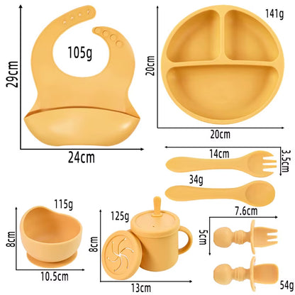 BPA Free Silicone Baby Feeding Set Sucker Bowl Dinning Plate Straw Cup Spoon Forks for Kids Baby Tableware Children Dishes